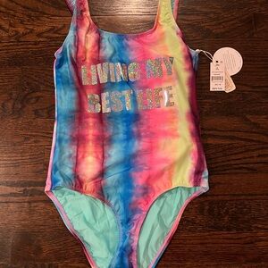 PQ Colorful Tie-Dye Swimsuit - Living My Best Life- one piece girls size 16